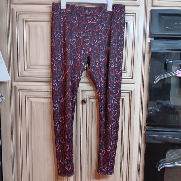 Serra Fleece Lined Heart Leggings - Size Large - Black Red Pink - Valentines Day - Picture 1 of 3